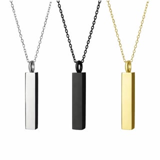 Pillar vertical bar cremation necklaces for pet ashes in silver, black and gold