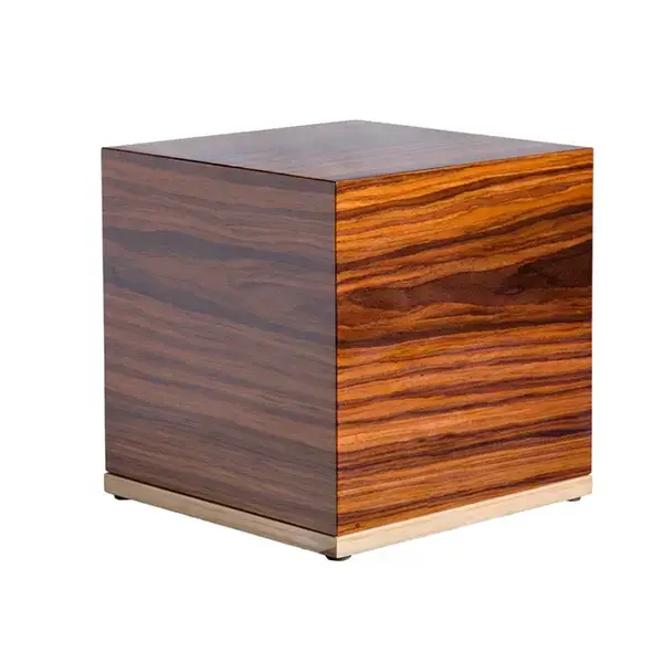 Cube-shaped Murray urn in rich striped brown wood